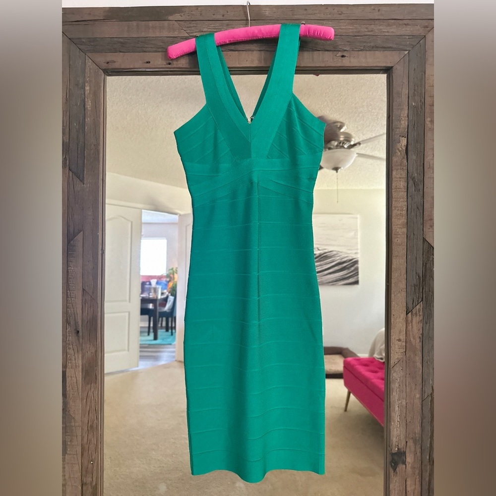 BEBE Dress Cocktail / Holiday Bodycon Dress Green Size M